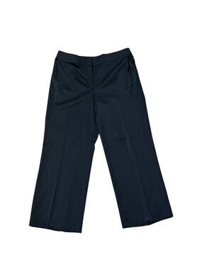 St. John Black Cropped Pants Size 10 Stretch Career Wide Leg Luxe Minimalist